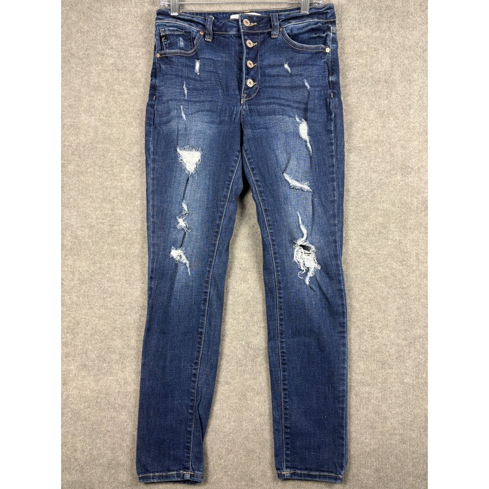KanCan‎ KC8566D High Rise Distressed Skinny Jeans Size 9/28 Dark Wash Button Fly